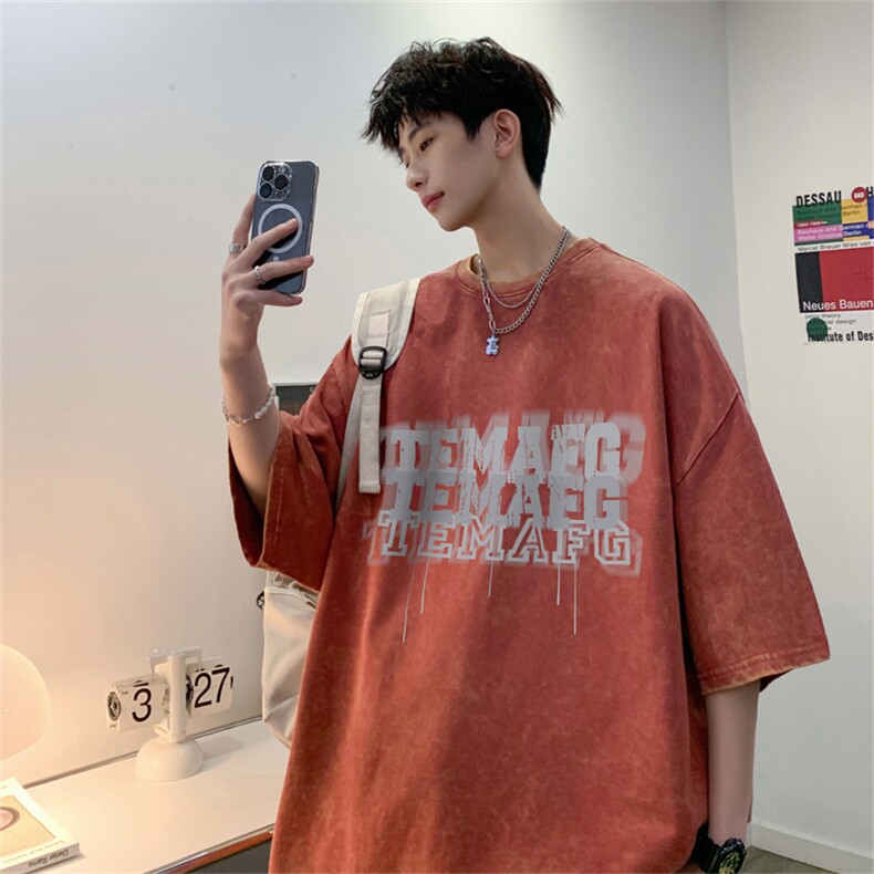 B239-1205-P38创意重影字母印花复古水洗做旧半袖短袖T恤美式,男装T恤,星座514-2(原B239)