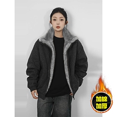 现货高品质美式高街重磅座山雕毛毛立领pu麂皮棉衣男女加厚外套冬，男装棉衣，电商A443
