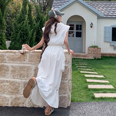 米白色工装套装裙女2025夏季新款韩系松弛感连帽马甲半身裙两件套，女装套装/套裙，2C159