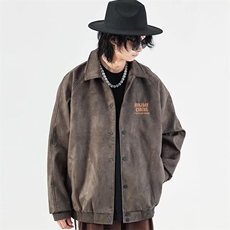 W9223-P58网图现货春季新款美式鹿皮绒翻领棒球服夹克外套，男装夹克，星座1608-2