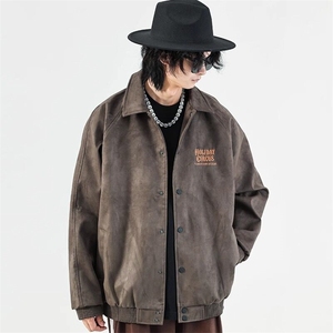 W9223-P58 网图现货 春季新款美式鹿皮绒翻领棒球服夹克外套图片