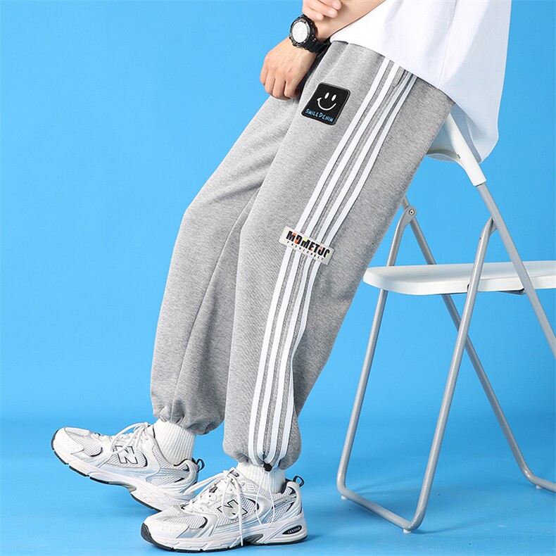 青少年大码港风束脚抽绳卫裤宽松百搭条纹舒适九分休闲裤K9169P38，男装休闲裤，电商B226