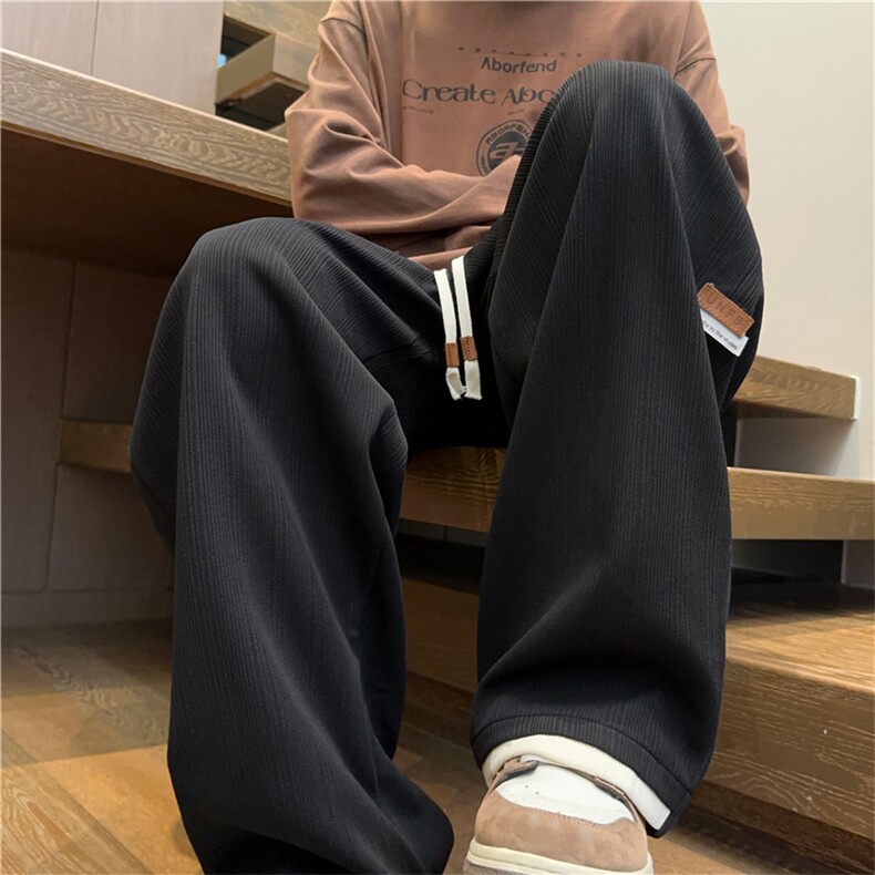 K2485批45控68 假两件裤子男秋季新款肌理感长裤百搭休闲裤男裤子图片