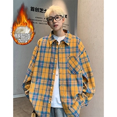 薄款改加绒特批P40无差价冬银狐绒加厚宽松格子衬衫男C2501J加绒，男装衬衫，电商A001-1