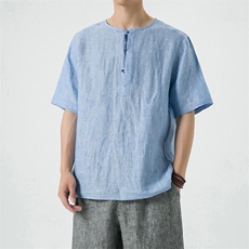夏季100%纯亚麻唐装T恤男新中式宽松大码上衣A118-T910-P85，男装T恤，电商A118