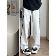 J11-P36白灰色条纹三条杆运动裤女2025春季新款高腰垂感直筒裤，女装休闲裤，电商B323A