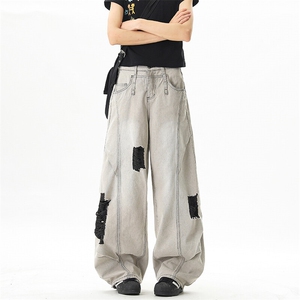 夏季破洞弯道牛仔裤水洗休闲裤长裤A014-DY25293-P60控88图片