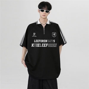 夏季休闲短袖半拉链美式复古插肩袖条纹POLO衫上衣T恤T280-P38图片