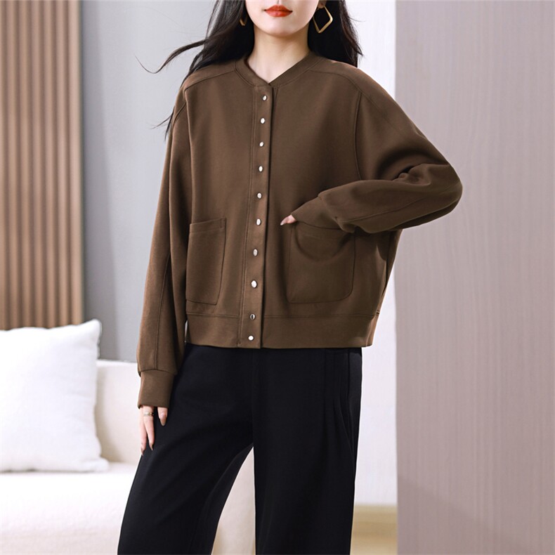 春秋装时尚多扣棒球服开衫卫衣女宽松衬衫上衣短外套中老年妈妈装,女装短外套,璐依舞