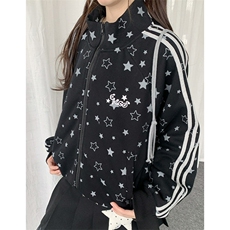 星星满印立领开衫男女春秋宽松慵懒松弛感拉链外套上衣W6820，女装短外套，星座1116A（原606A-3）