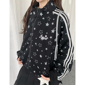 星星满印立领开衫男女春秋宽松慵懒松弛感拉链外套上衣 W6820图片