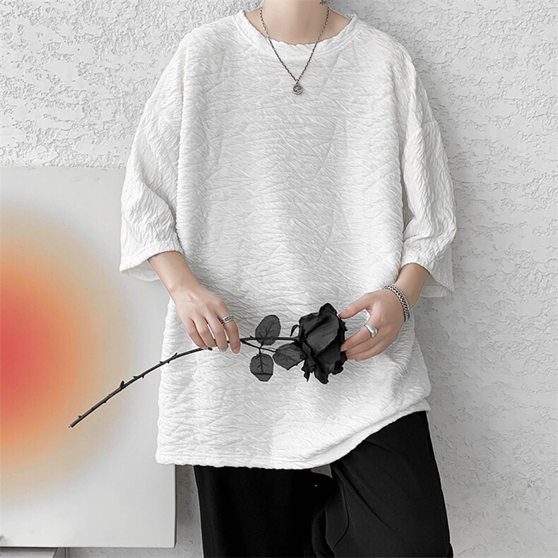 D004-P352025夏季新款特殊面料短袖t恤男士大码港风半袖潮M-5XL,男装T恤,电商B280-1（原A049）