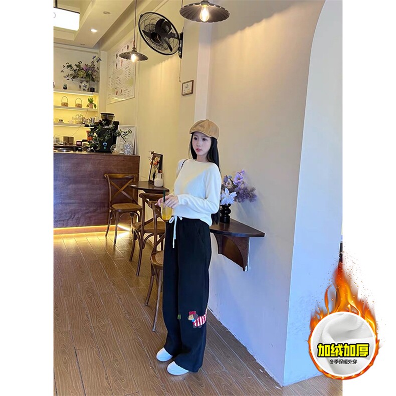 冬季美式刺绣羊羔毛棉裤男女情侣加绒加厚保暖宽松休闲阔腿长裤子,男装棉衣,电商A486