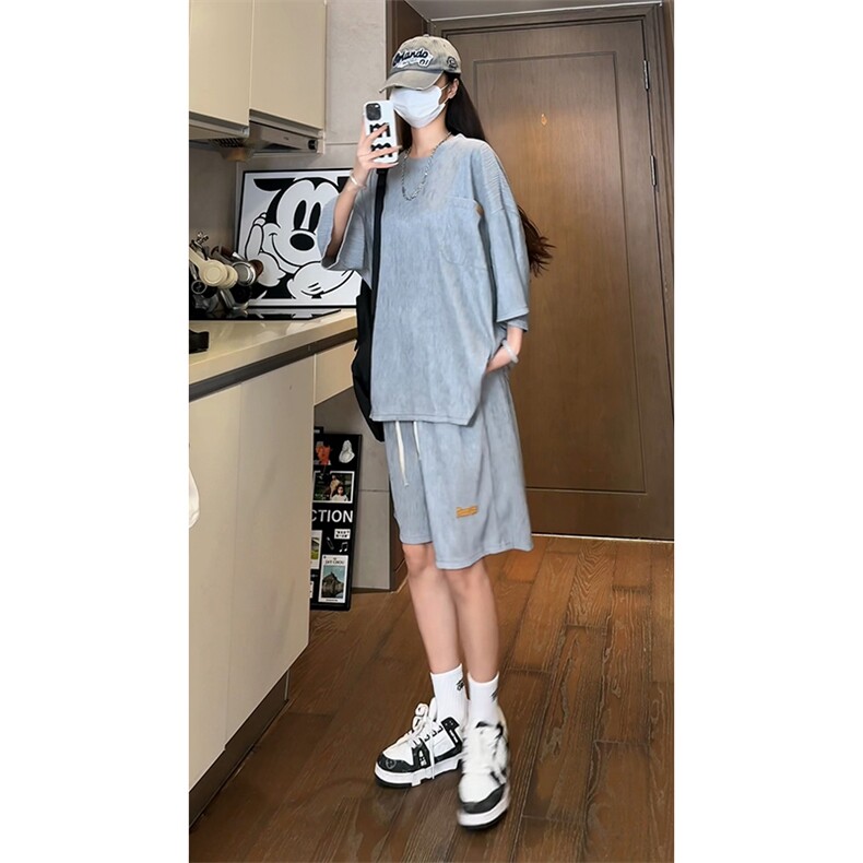 现货TZ755-特批45控78高质感高克重套装圆领大码T恤短袖短裤,男装牛仔裤,电商A059