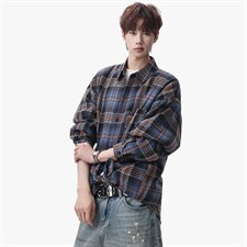 衬衫男春季新款港风宽松大码磨毛格子长袖衬衣CS618-P35，男装衬衫，星座214-3
