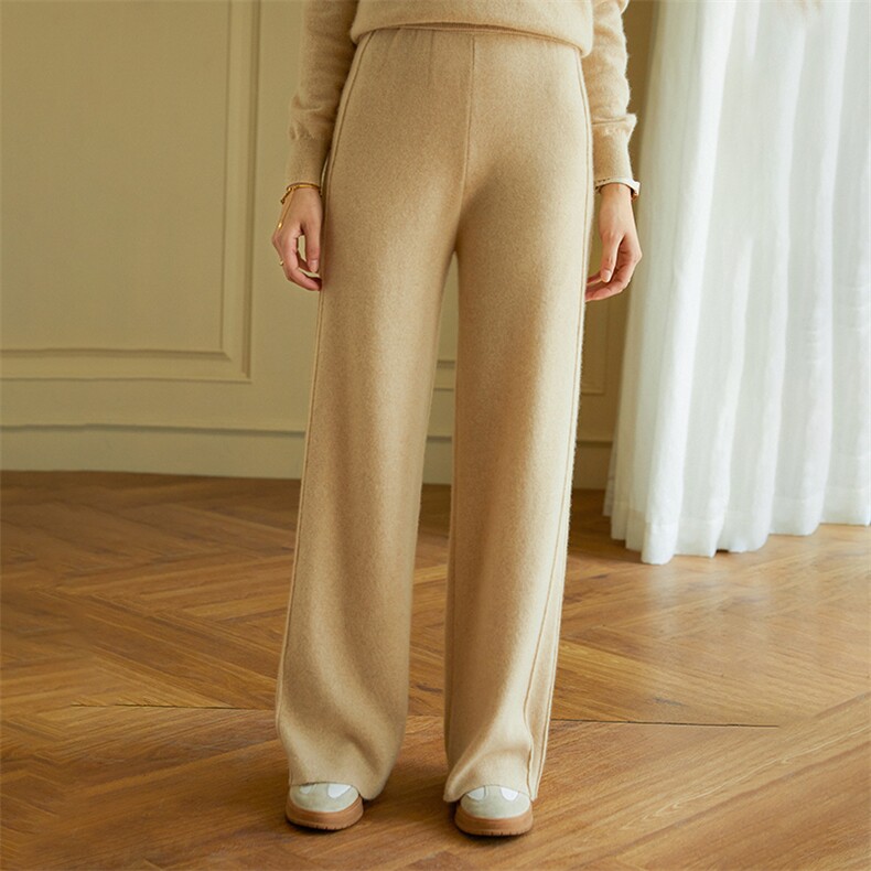 羊绒裤子女高腰垂感加厚阔腿拖地直筒宽松针织羊绒裤长裤，女装休闲裤，绒美人羊绒