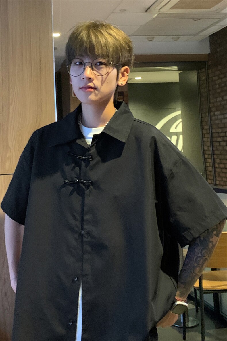 ！2025夏季新款男士新中式短袖衬衫情侣纯色衬衣CS100特P30,男装衬衫,电商B220