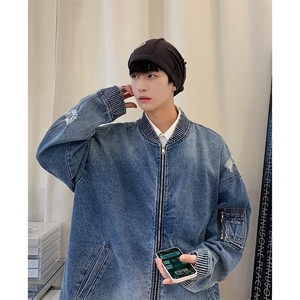 基础款百搭宽松立领牛仔外套 街头美式情侣牛仔衣夹克 JK2348图片