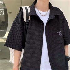 夏季短袖衬衣男ins潮牌港风日系条纹男士衬衫LC74P38，男装衬衫，星座1116-2