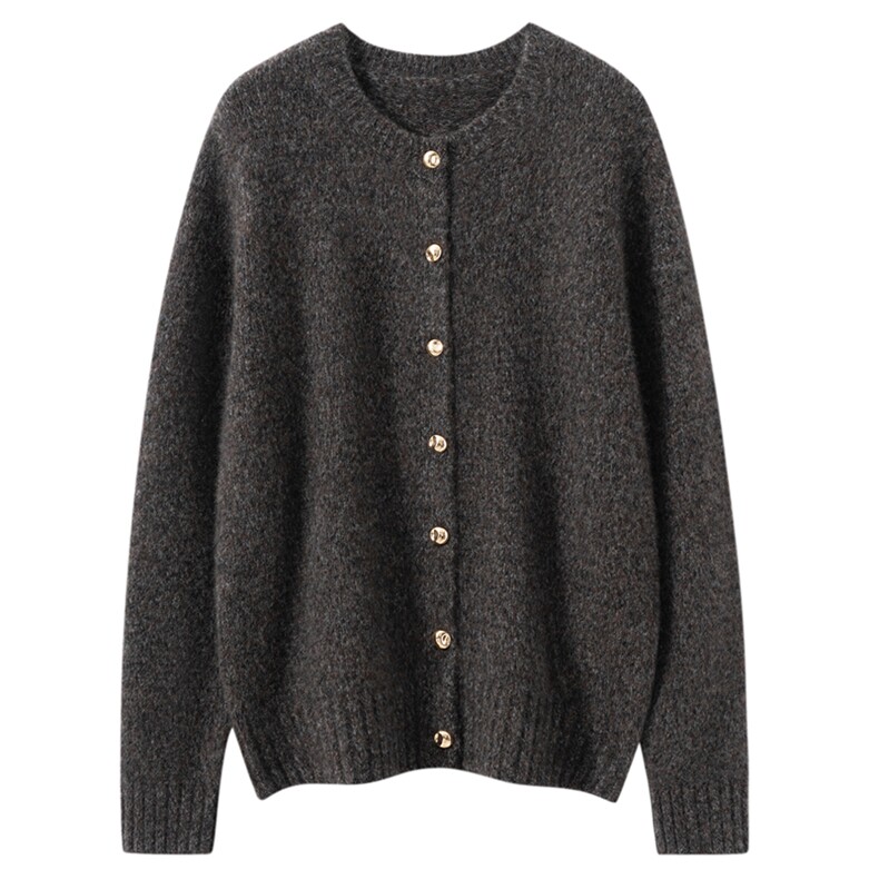 2025秋冬新款圆领系扣轻奢山羊绒针织开衫女羊毛外套莱卡工艺简约，女装羊绒衫，萨奥羊绒