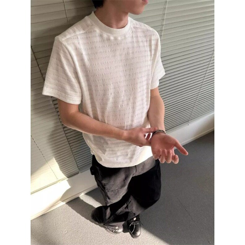 白色静奢肌理混纺提花t恤男夏季高级感美式cleanfit正肩半袖TC97,男装T恤,星座1116A（原606A-3）
