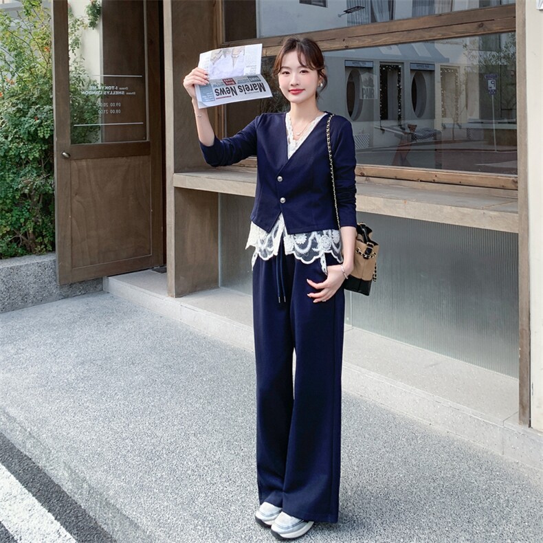 新品蕾丝假两件拼接卫衣+裤子套装2C236-9017-P185-K298,女装套装/套裙,2C236