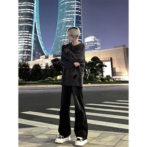美式hiphop牛仔裤修身直筒微喇叭裤 68图片