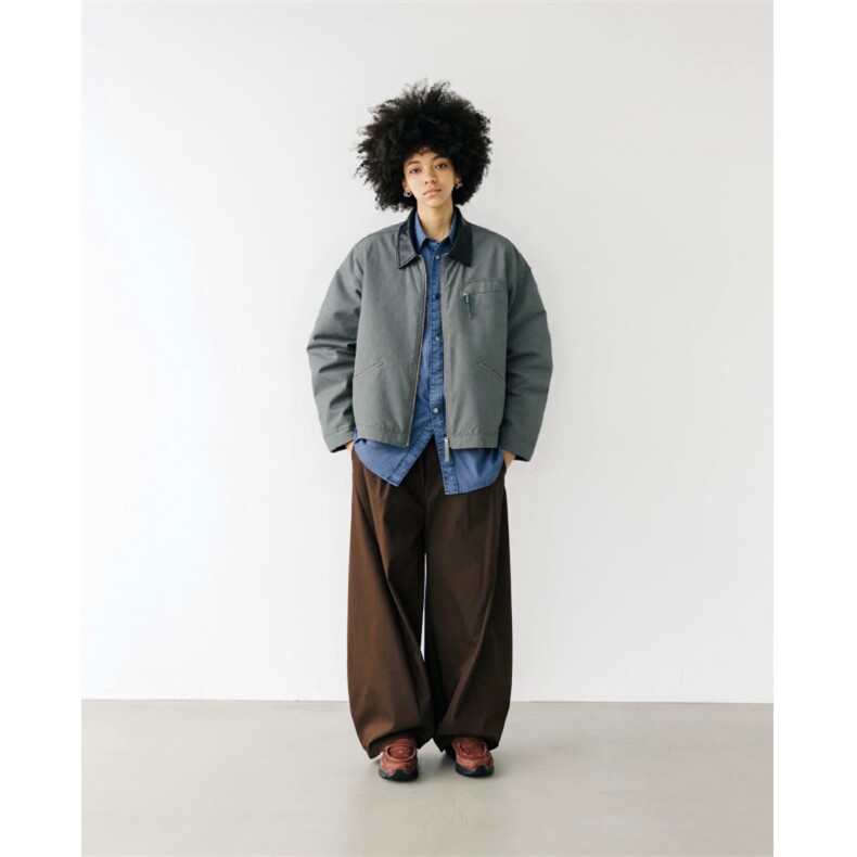 冬季宽松男女miu系廓形棉衣工装翻领拼接拼皮cleanfit厚棉服,男装棉衣,星座112A