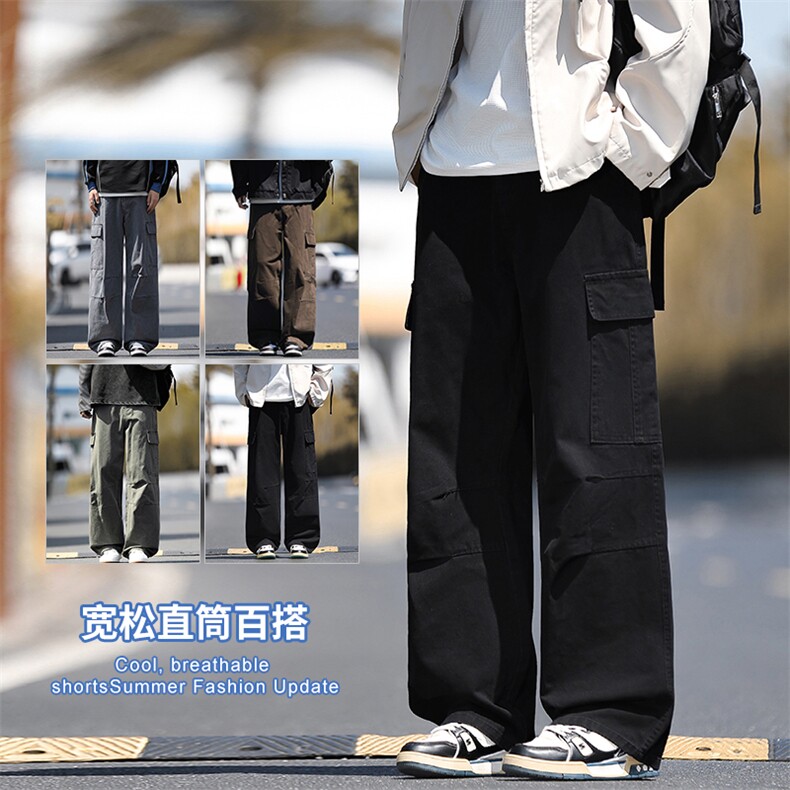 2025秋冬新款休闲男裤宽松直筒百搭水洗简约裤子拼接潮9281-P50图片