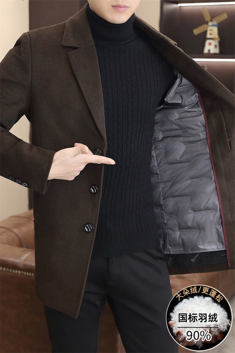 标90羽绒服外套可脱卸内胆冬季中长款羊毛呢子大衣YR253-195,男装羽绒服,星座210-3