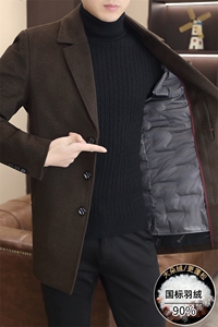 标90羽绒服外套可脱卸内胆冬季中长款羊毛呢子大衣YR253-195图片