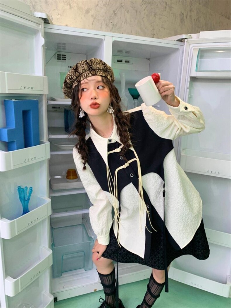 假两件拼接衬衫，女装衬衫，YOUER DENG