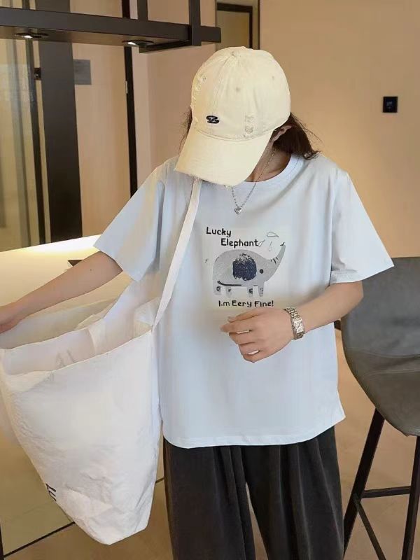 2025简约百搭可爱小象雪花棉T恤,女装T恤,湘姗