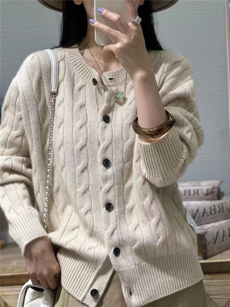 春新款韩版圆领甜美菱形纯色麻花开衫外套女,针织衫/毛衣,半城羊绒