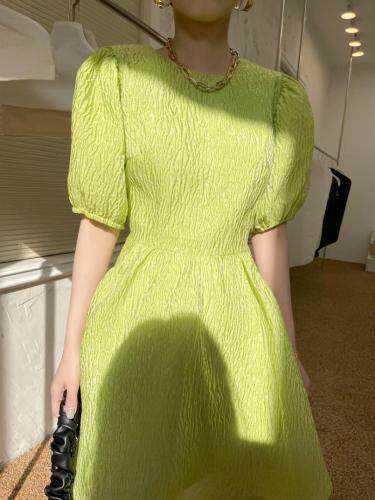 夏季圆领泡泡袖提花裙，女装，LION&CAT(2F)