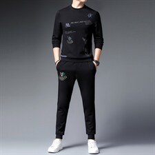 新款休闲运动服套装男春秋季长袖修身圆领卫衣高端中年男士两件套，男装休闲套装，电商B212（原钱塘6029）