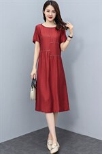 【现货】连衣裙夏中长款短袖宽松显瘦气质纯色连衣裙A型，女装连衣裙，妃曼