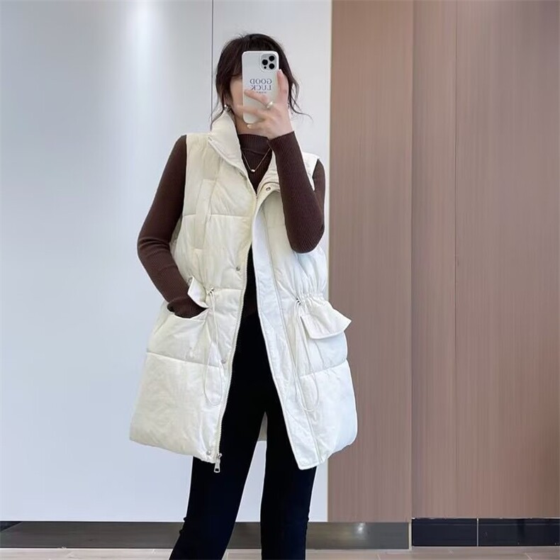 日系无品牌简约文艺拉链中长款立领收腰棉服马甲女装流行潮流新款,男装背心/马甲,星座1210-1
