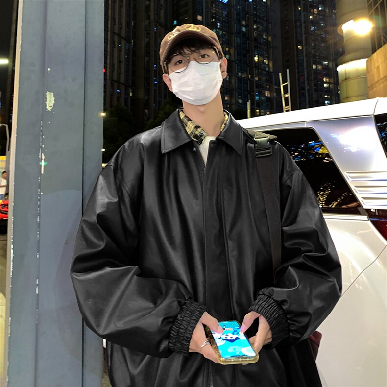 特批港风夜景时尚宽松翻领皮夹克F450P75控138,男装夹克,电商A247