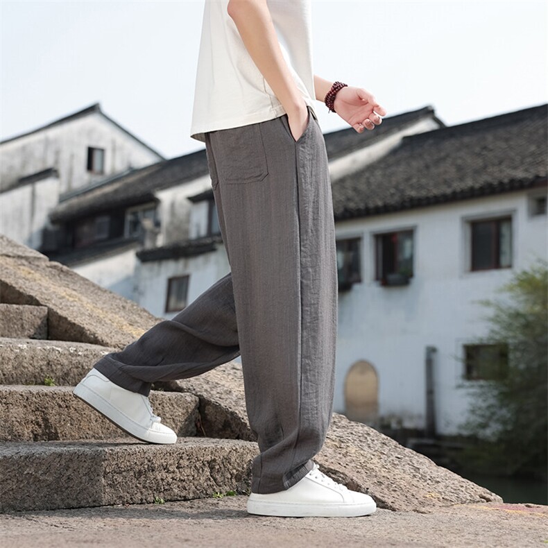 春夏新款帅气阔腿直筒裤风棉麻休闲裤男K2506-P70,男装休闲裤,电商A008