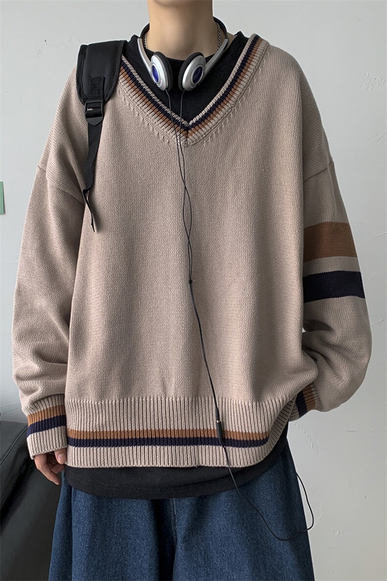 秋冬港风加厚针织衫V领长袖毛衣JKDK学院风制服男女情侣W08/P65，男装针织衫/毛衣，钱塘713