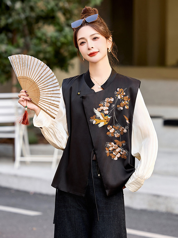 2025春季女装新款时尚优雅新中式刺绣马甲外套,女装马甲,魅衣本色