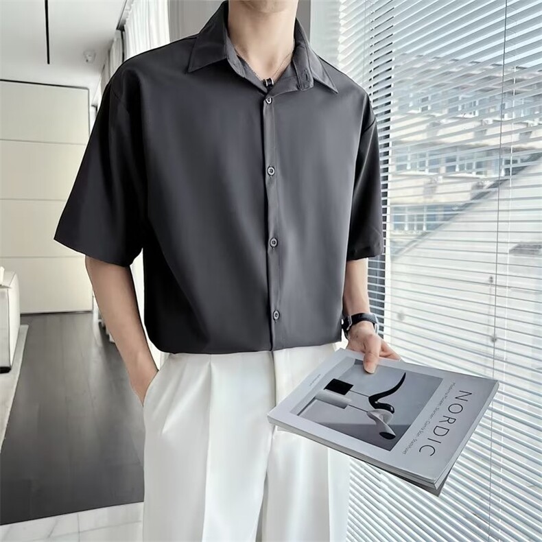 短袖衬衫男夏季冰丝衬衣男生上衣服潮休闲外套寸衫310B-1C06-P30,男装T恤,星座310B-1