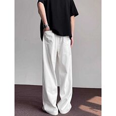 复古白色牛仔裤男女2025夏季基础纯色直筒裤宽松休闲裤子KG958，男装牛仔裤，星座1116A（原606A-3）