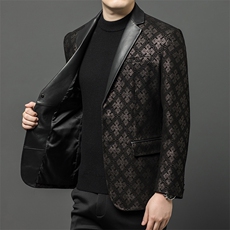 春秋款海宁真皮皮衣男绵羊皮印花西服商务休闲男装外套中年夹克，男装夹克，电商B360A（原721A）