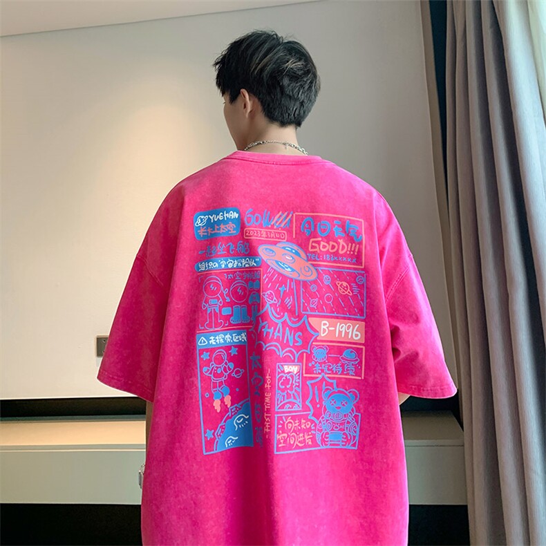 抖音供货、10万现货印花款230克水洗棉短袖T恤D223A-ST2369-P35,男装T恤,电商019-1