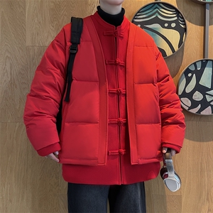 中式唐装男款冬季加厚风汉服青红色立领休闲外套A33-P158图片
