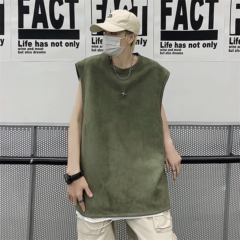 麂皮绒背心XD5088-TP25控价38高街美式T恤可拆扣子无袖T恤男,男装T恤,电商A102-1