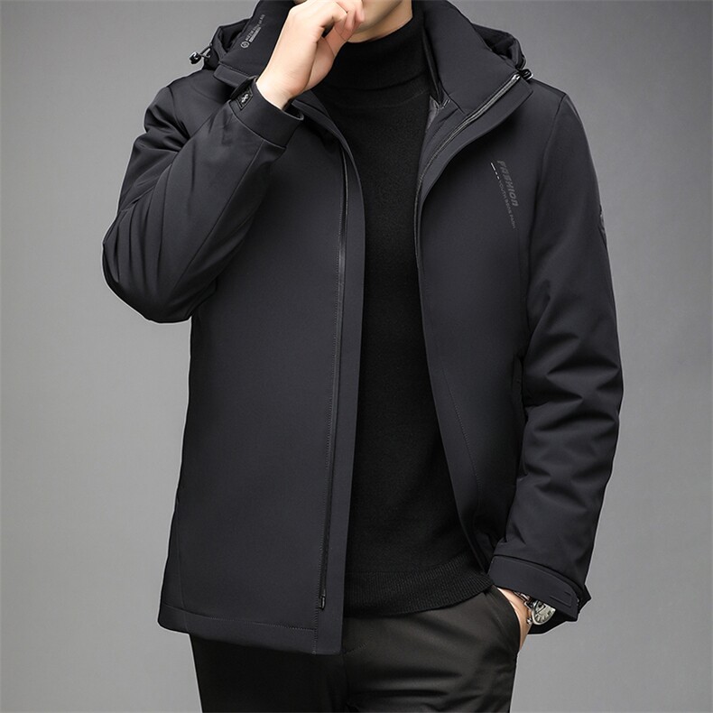 灰鸭绒可脱卸帽羽绒服男款2023冬中年装加厚保暖外套HPN2159-P330图片