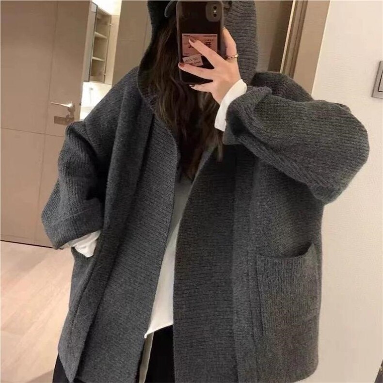 秋冬季仿羊毛休闲时尚通勤百搭连帽加厚开衫外套,女装短外套,圣旺供货